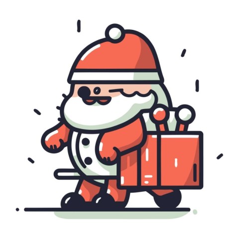 Santa Claus holding a gift box. Vector illustration in cartoon s