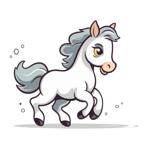 Cute cartoon white horse on a white background. Vector illustrat