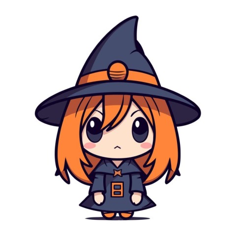 Cute little witch girl. Vector illustration. Isolated on white b