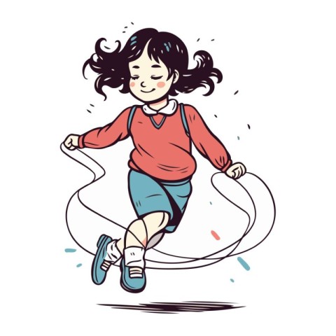 Girl with skipping rope. Vector illustration of a girl jumping o