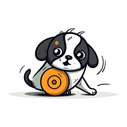 Cute cartoon dog with a wheel. Vector illustration on white back