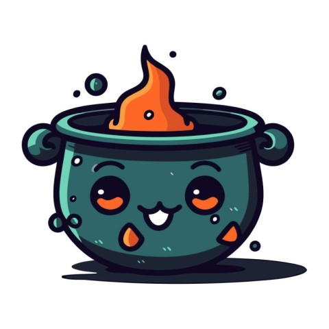 Cute cartoon Halloween witch cauldron. Vector illustration isola