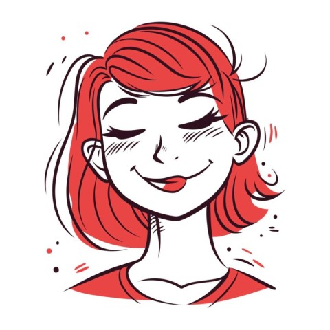 Vector illustration of a womans face with red hair and smile.