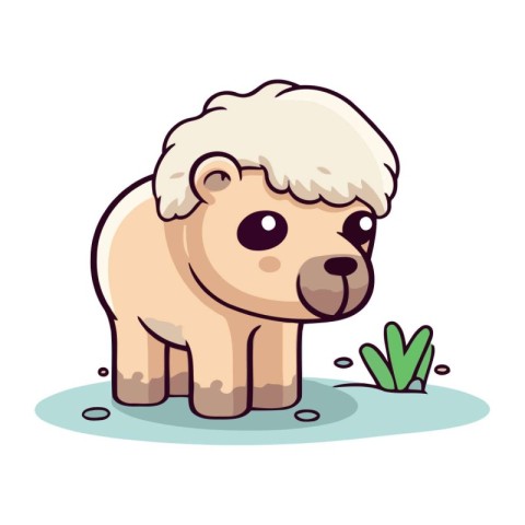 Cute cartoon bear and grass. Vector illustration isolated on whi