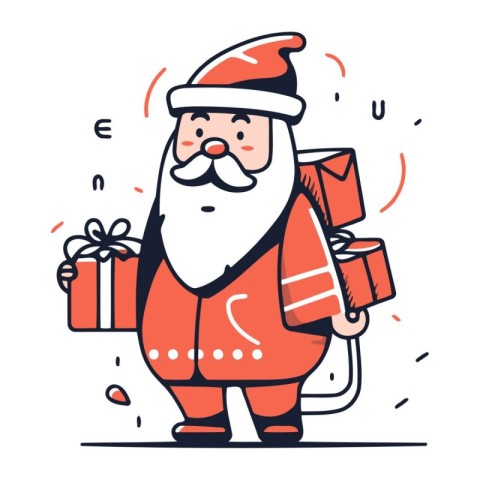 Santa Claus with gifts. Merry Christmas and Happy New Year. Vect