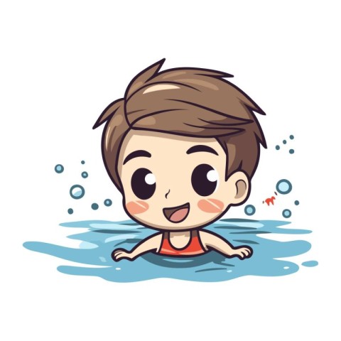 Illustration of a Cute Little Boy Swimming in the Pool