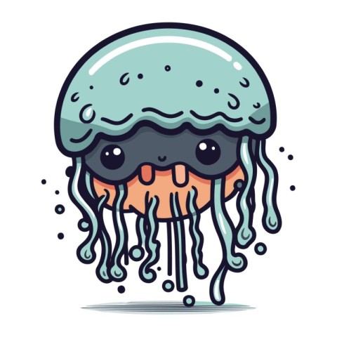 Cartoon funny jellyfish with eyes and mouth. Vector illustration