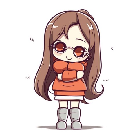 Cute little girl in red sweater and sunglasses. Vector illustrat