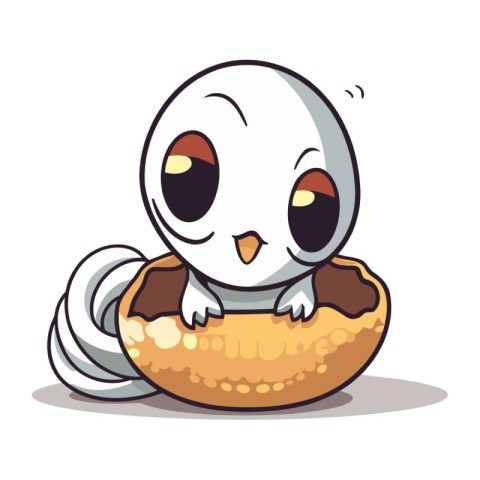 Cute white ghost in the egg character vector illustartion.