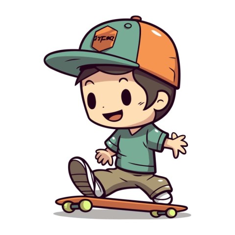 Boy Skateboarder Cartoon Mascot Character Vector Illustration