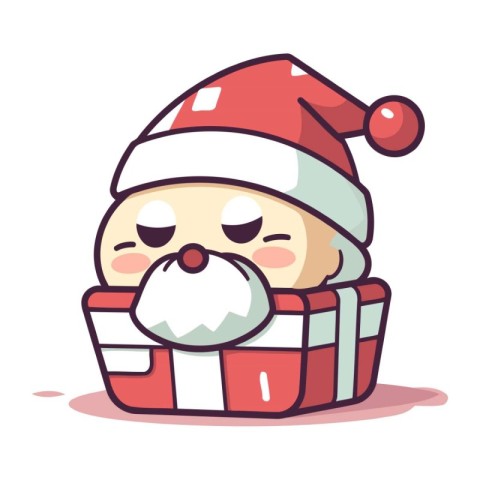 Cute Santa Claus in a gift box. Vector cartoon illustration.