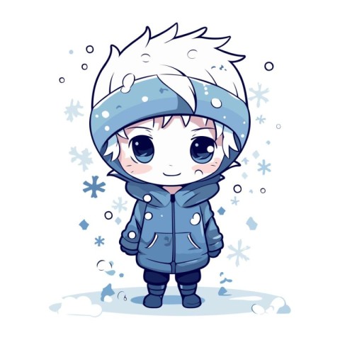 Cute little boy in winter clothes. Vector illustration on white