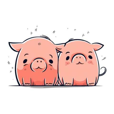 Cute piggy couple. Hand drawn vector illustration in cartoon sty