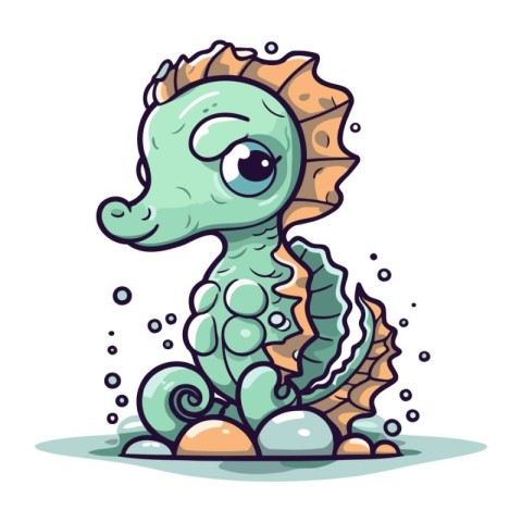 Cute cartoon seahorse. Sea animal. Vector illustration.