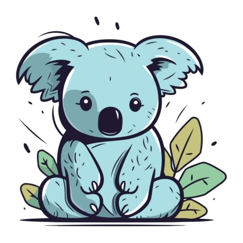 Cute cartoon koala sitting on the ground. Vector illustration.