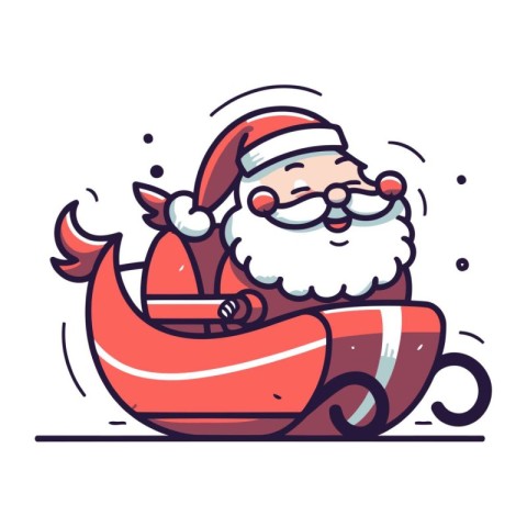 Santa Claus in a sleigh. Vector illustration in line style.