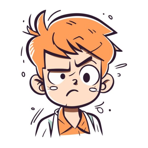 Illustration of a boy with angry facial expression. Vector illus