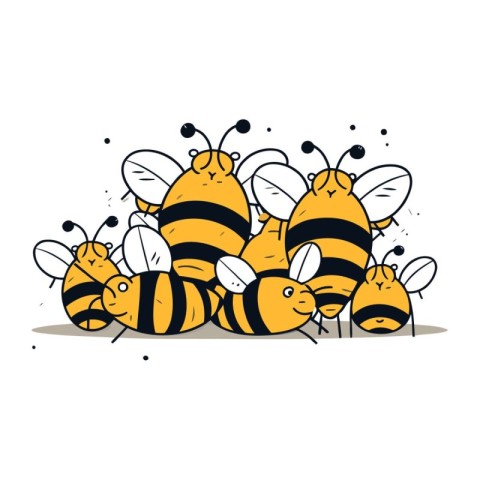 Cartoon cute bees. Vector illustration of a group of bees.