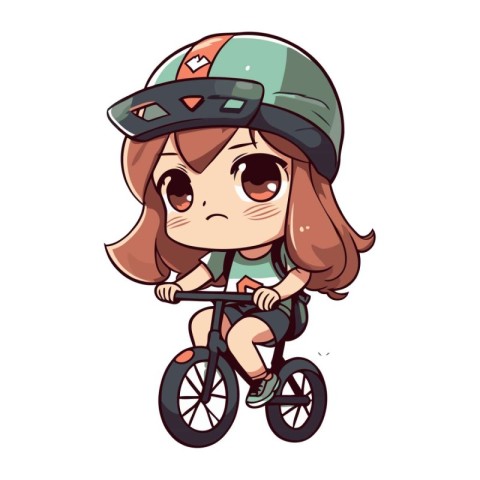 Cute little girl in helmet riding a bike. Vector illustration.