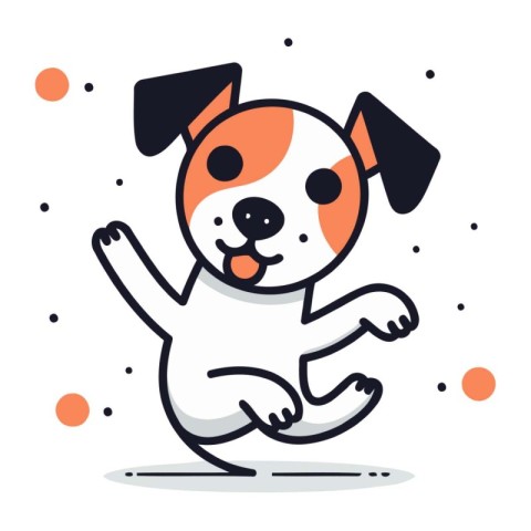 Cute cartoon dog jumping. Vector illustration in thin line style