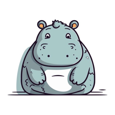 Cute hippopotamus on white background. Vector illustration in ca