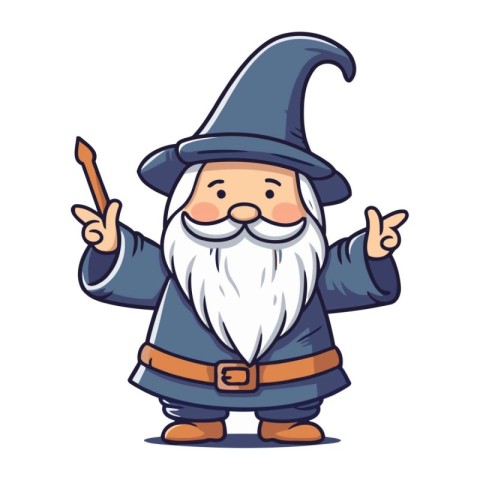 Cartoon vector illustration of a wizard with a magic wand in his