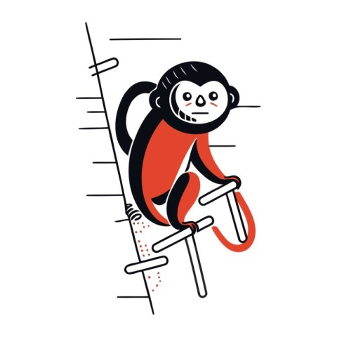 Cute monkey climbing a ladder. Funny cartoon character. Vector i