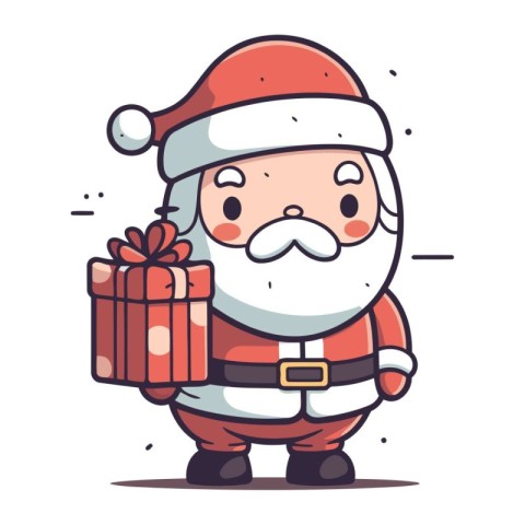 Santa Claus holding a gift box. Vector illustration in cartoon s