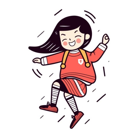 Cute little girl playing football. Vector illustration in doodle