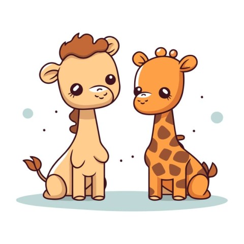 Cute cartoon giraffe and baby giraffe. Vector illustration.