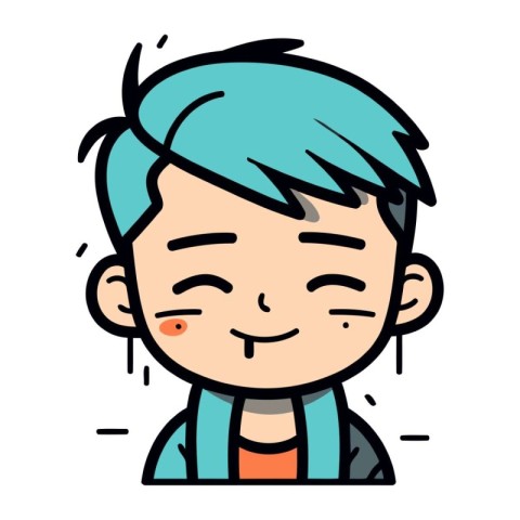 Vector illustration of a smiling boy with blue hair and blue eye