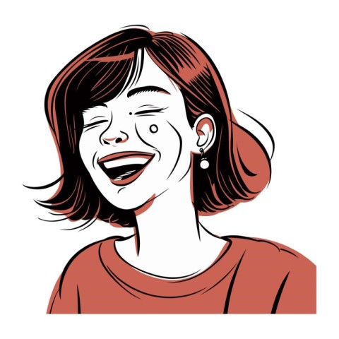 Portrait of a happy young woman smiling and laughing. Vector ill