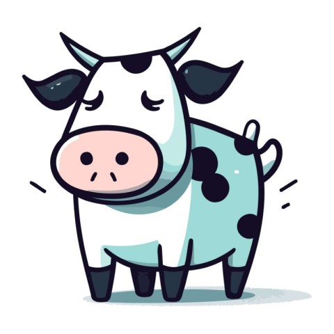 Cute cartoon cow on white background. Vector illustration in fla