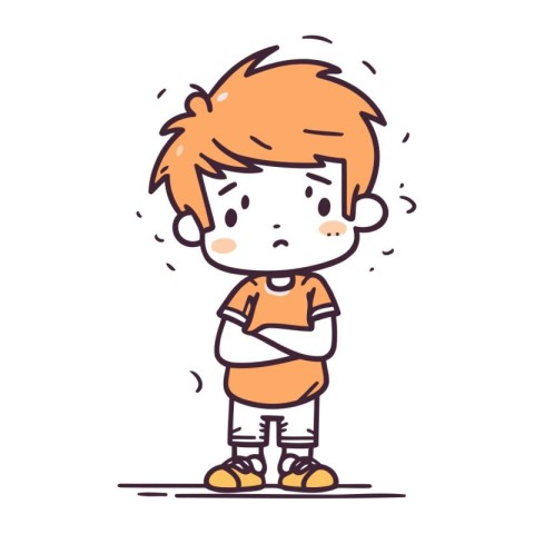 Cute little boy crying. Vector illustration in doodle style.