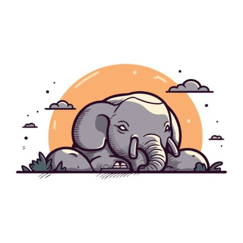 Elephant in the park. Vector illustration of a wild animal.