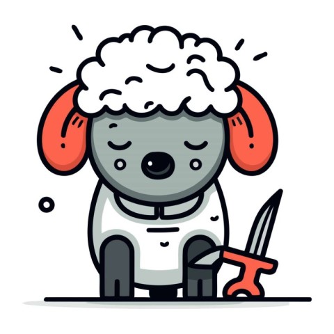 Sheep and hammer vector illustration. Cute cartoon sheep charact