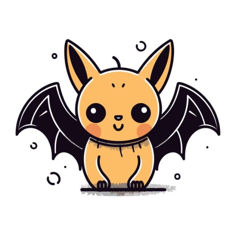 Cute cartoon bat on white background. Vector illustration for ki