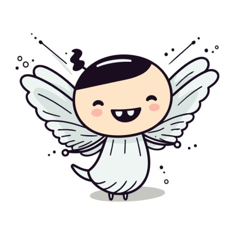 Cute Angel Cartoon Vector Illustration. Isolated On White Backgr