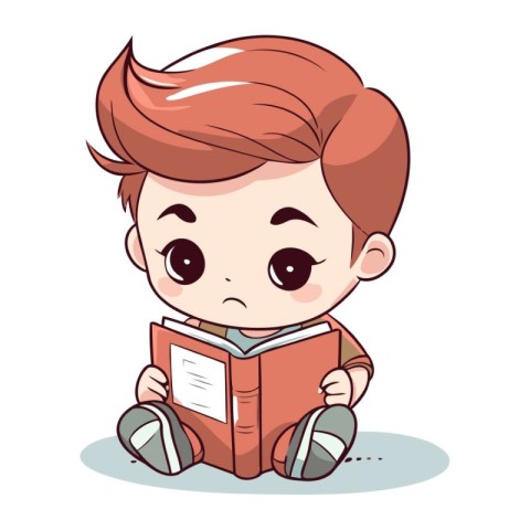 Cute little boy reading a book. Vector illustration in cartoon s