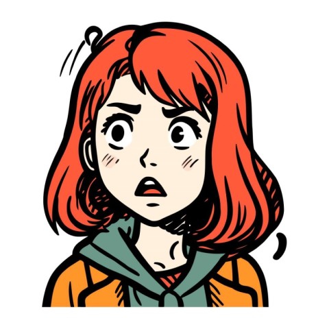 A vector illustration of a redhead woman looking confused and wo