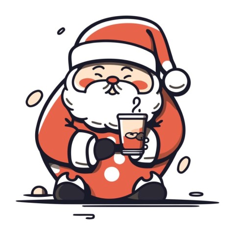 Santa Claus with a cup of coffee. Vector illustration in cartoon