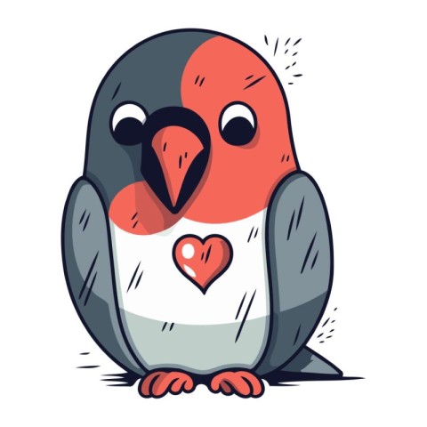 Cute cartoon penguin with heart. Vector illustration isolated on