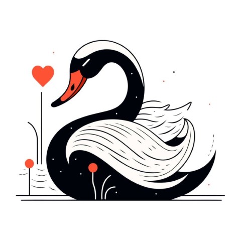 Vector illustration of a swan in love. Valentines day.