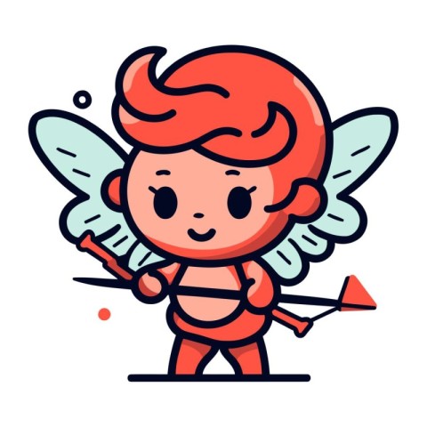 Cute cupid with wings and bow. Vector illustration in cartoon st