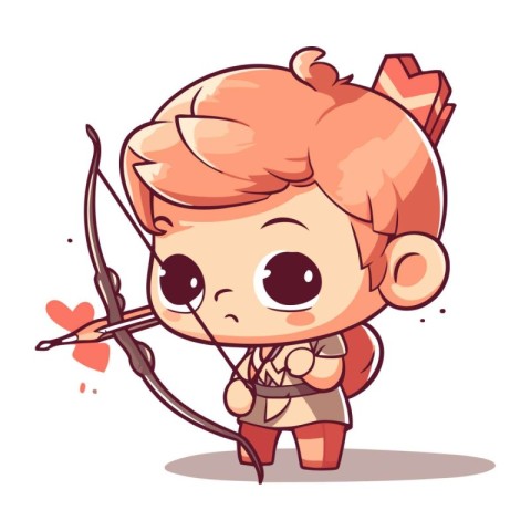 Cute little boy with bow and arrow. Vector cartoon illustration.