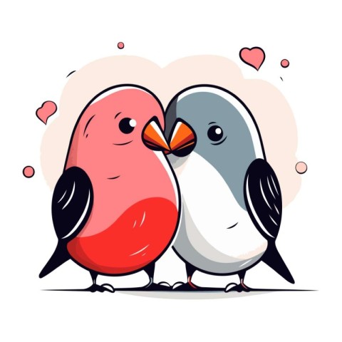 Vector illustration of a couple of bullfinches in love on a whit