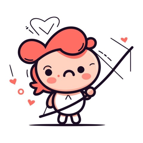 Cute cartoon cupid with bow and arrow. Vector illustration.