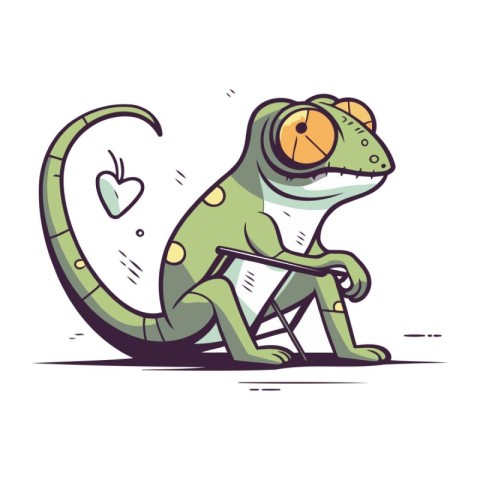 Cute little chameleon sitting on the floor. Vector illustration.