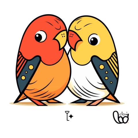 Cute couple of birds in love. Vector illustration isolated on wh