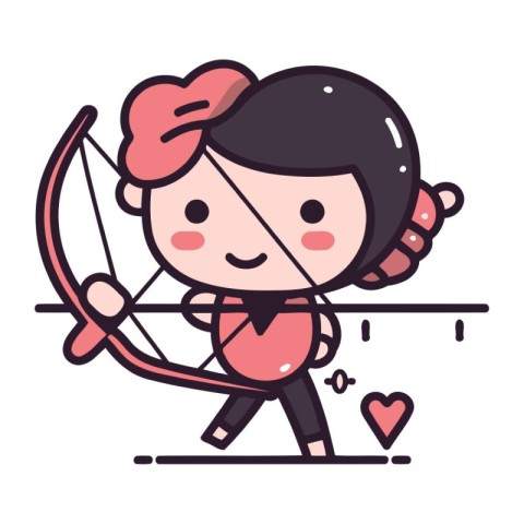 Cupid with bow and arrow. Vector illustration in cartoon style.